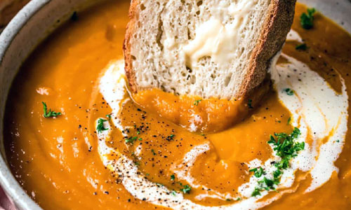 A bowl of smooth warm pumpkin soup